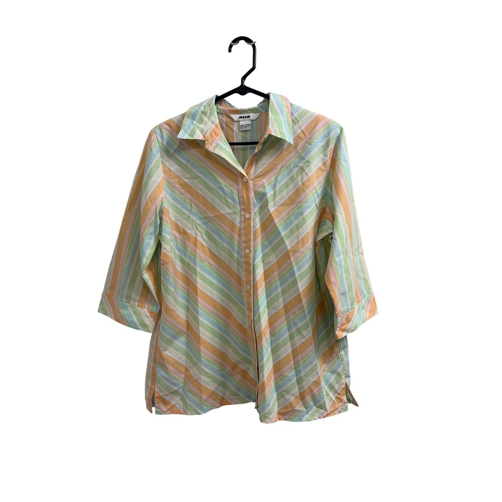 Blouse Striped Pastel Vintage Alia Womens XL Multi Color Button Down Top